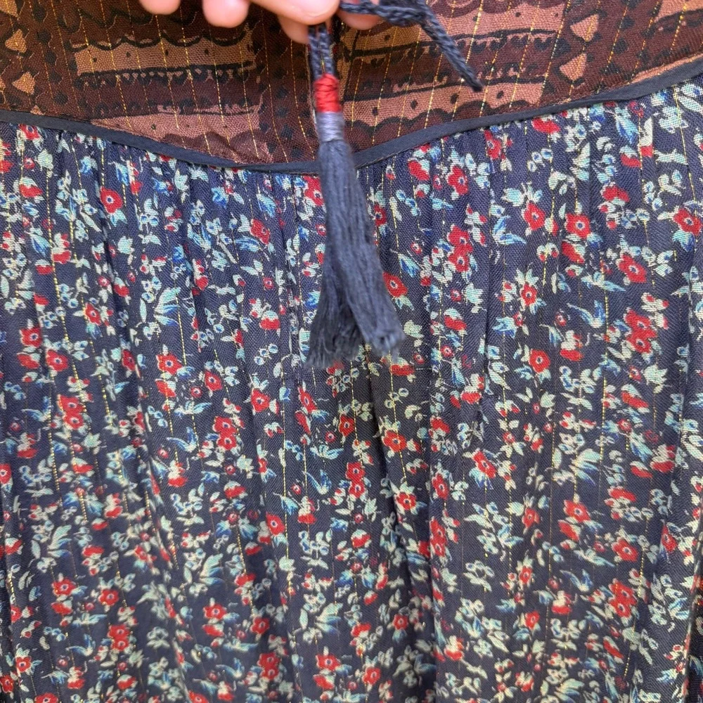 Free‎ People Dream Lovers Tunic Navy Brown Floral metallic Medium Boho Festival